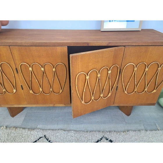 Image 1 of Vintage eiken fineer en rotan dressoir, 1970