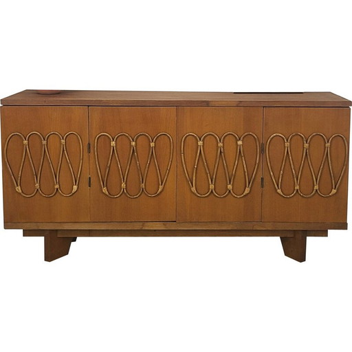 Vintage eiken fineer en rotan dressoir, 1970