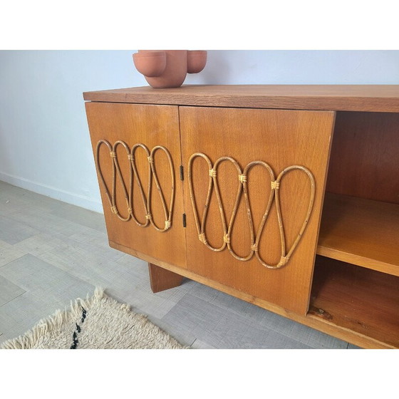 Image 1 of Vintage eiken fineer en rotan dressoir, 1970