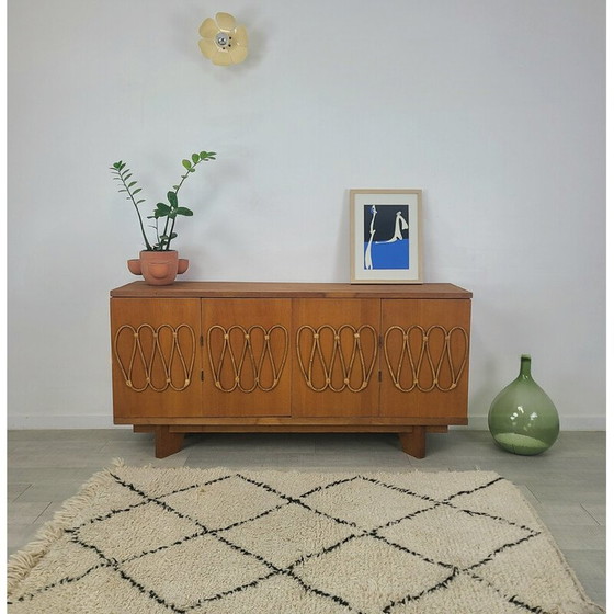 Image 1 of Vintage eiken fineer en rotan dressoir, 1970