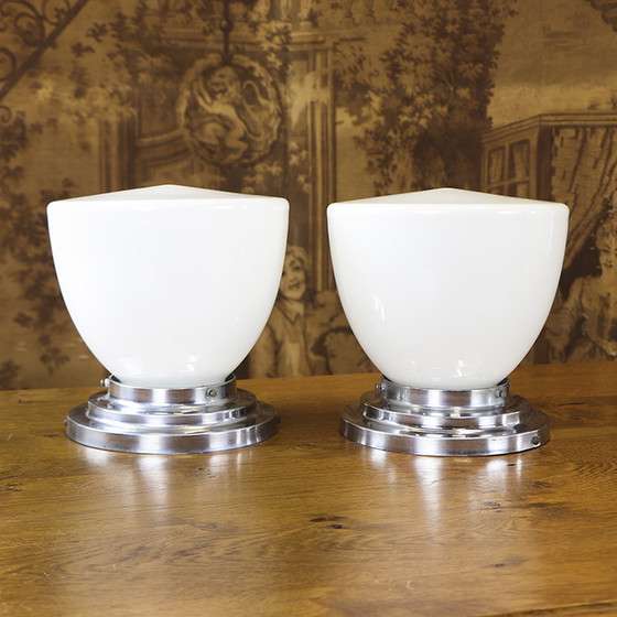 Image 1 of 2x Art Deco Opaline Plafonnières