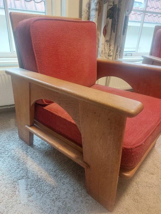 Image 1 of 2 Fauteuils Henrie Van Der Velde - Donkerrode Originele Bekleding