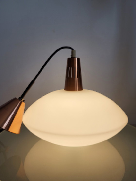 Image 1 of Vintage opaline glazen hanglamp, Scandinavische stijl, koper afwerking