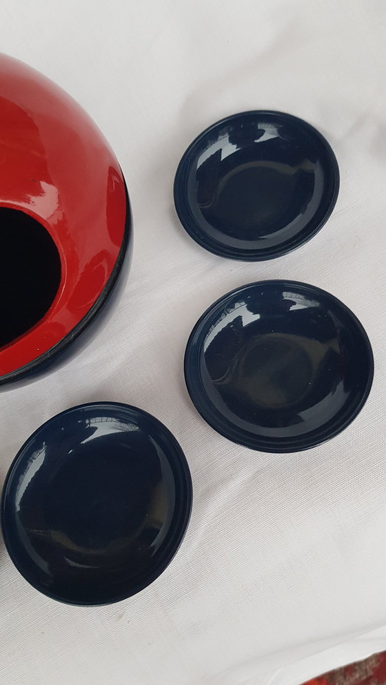 Image 1 of Space Age Design snackset melamine rood-blauwe kom + 5 kommen