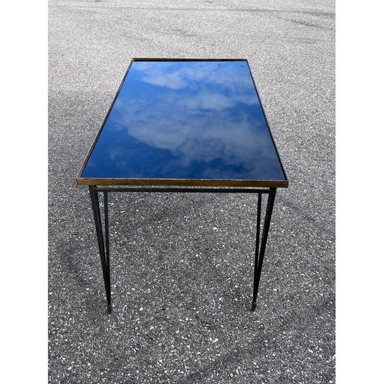 Image 1 of Vintage salontafel van smeedijzer en opaline glas, 1950