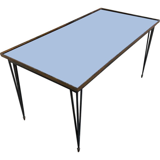 Vintage salontafel van smeedijzer en opaline glas, 1950