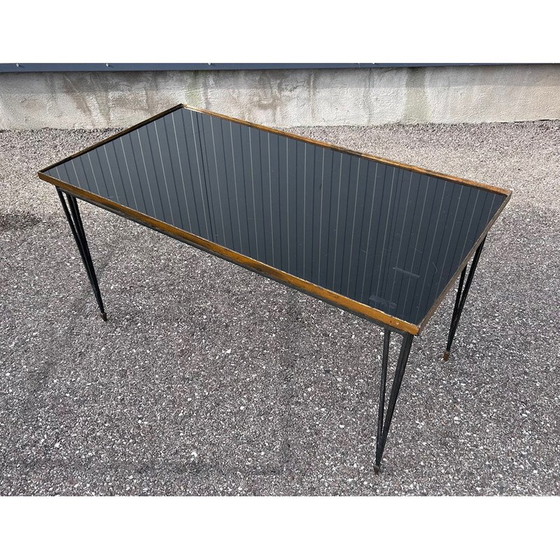 Image 1 of Vintage salontafel van smeedijzer en opaline glas, 1950