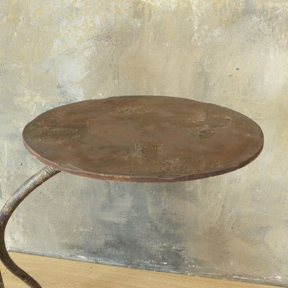 Image 1 of Brutalistische vintage metalen kast met spiegel en stoel, 1950