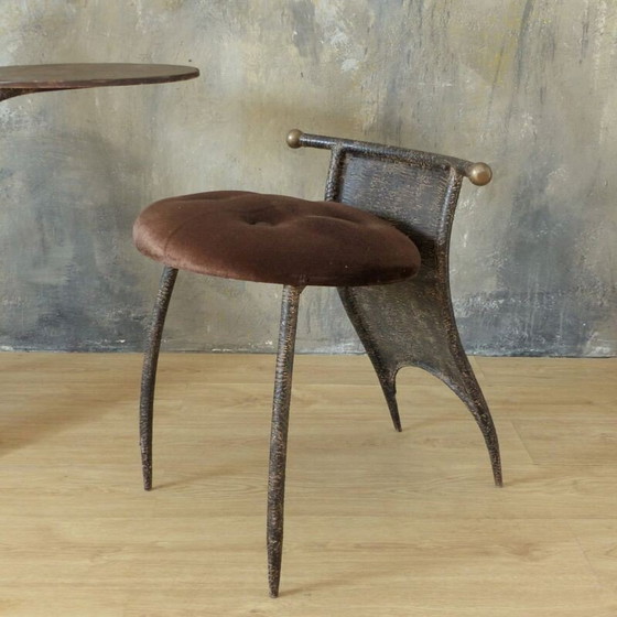 Image 1 of Brutalistische vintage metalen kast met spiegel en stoel, 1950