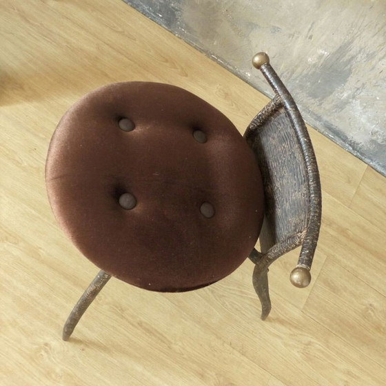 Image 1 of Brutalistische vintage metalen kast met spiegel en stoel, 1950