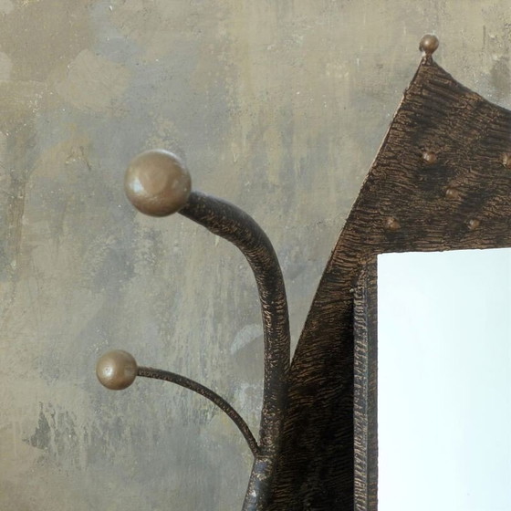 Image 1 of Brutalistische vintage metalen kast met spiegel en stoel, 1950