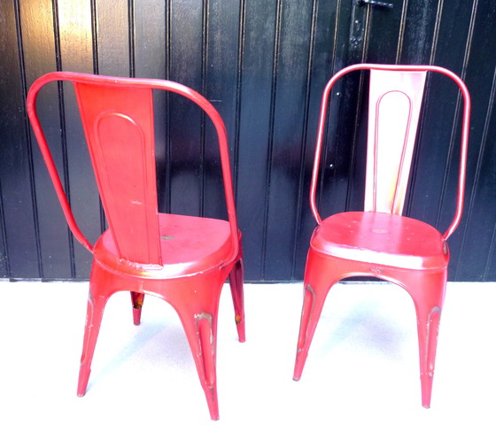 Image 1 of 2x Vintage stapelstoelen in rood plaatstaal