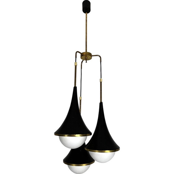 Image 1 of Vintage hanglamp in messing en opaline glas voor Stilnovo, Italië 1950