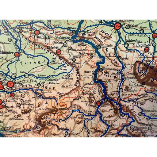 Vintage schoolkaart van Midden-Europa in papier op linnen voor Westermann Braunschweig, 1960