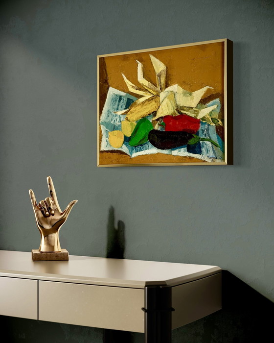 Image 1 of Pol Magis ( 1931 ) Prachtig impressionistisch schilderij " Nature Morte Au Maïs " Uit 1965