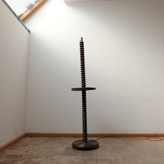 Image 1 of Vintage gedraaid houten Art Deco vloerlamp, Frankrijk 1940