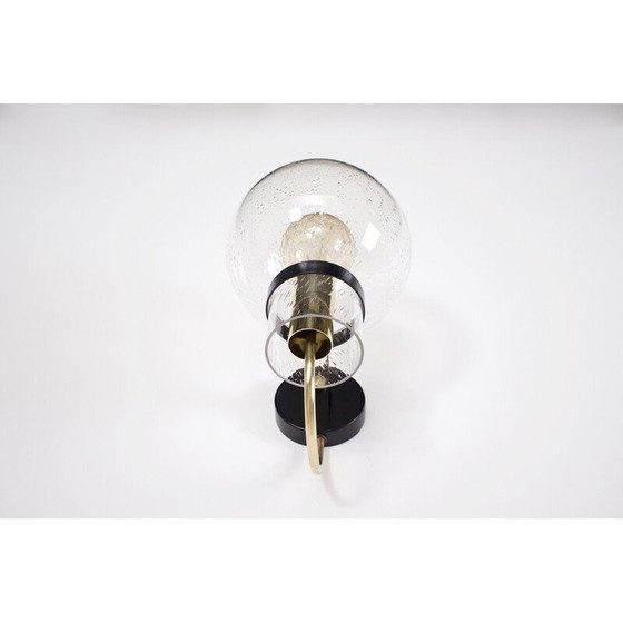 Image 1 of Vintage globe wandlamp van zwart gelakt staal en geblazen glas