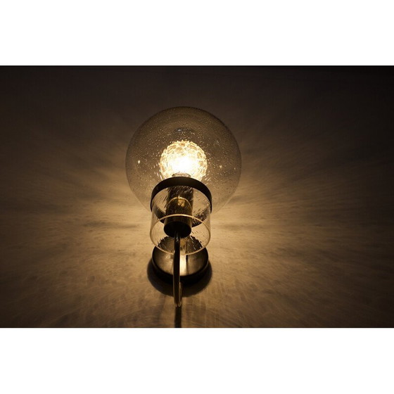 Image 1 of Vintage globe wandlamp van zwart gelakt staal en geblazen glas