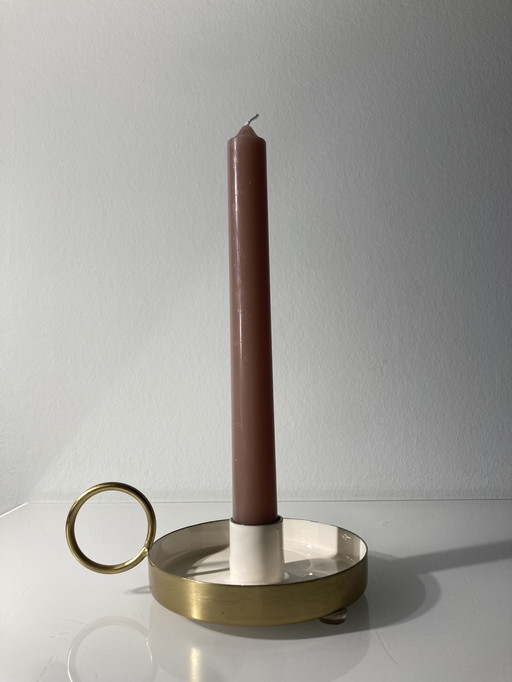 Moderne Kandelaar In Crème En Goud