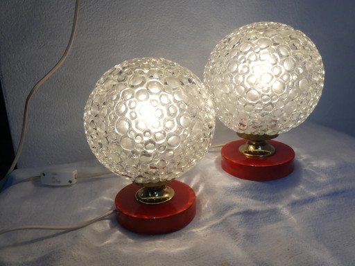 2 bedlampjes bollamp bubbelglas space age