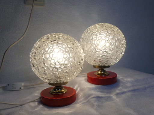 2 bedlampjes bollamp bubbelglas space age