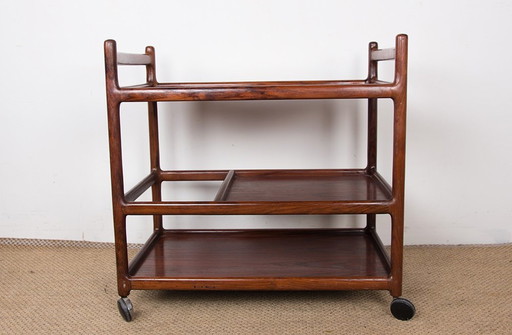 Deens palissander dressoir, schuiftafel, 3 niveaus Door Johannes Andersen voor Silkeborg 1960.