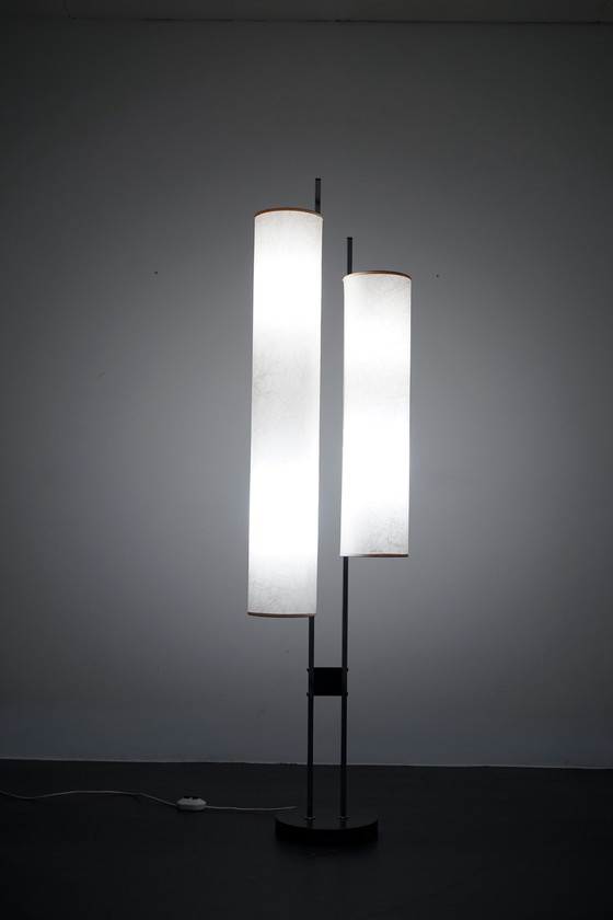 Image 1 of Vintage Swizz vloerlamp met glasvlies kappen, jaren 60