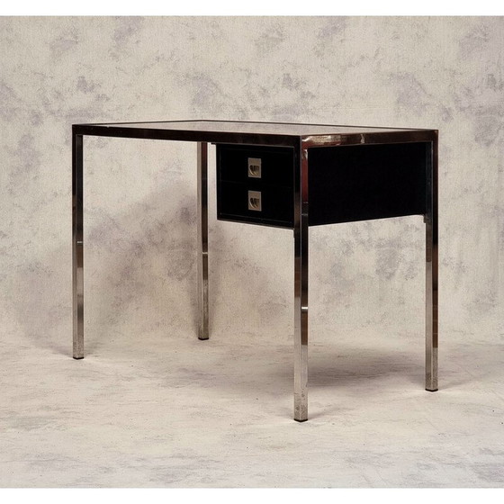 Image 1 of Vintage chroommetaal en houten bureau van Guy Lefèvre, 1970