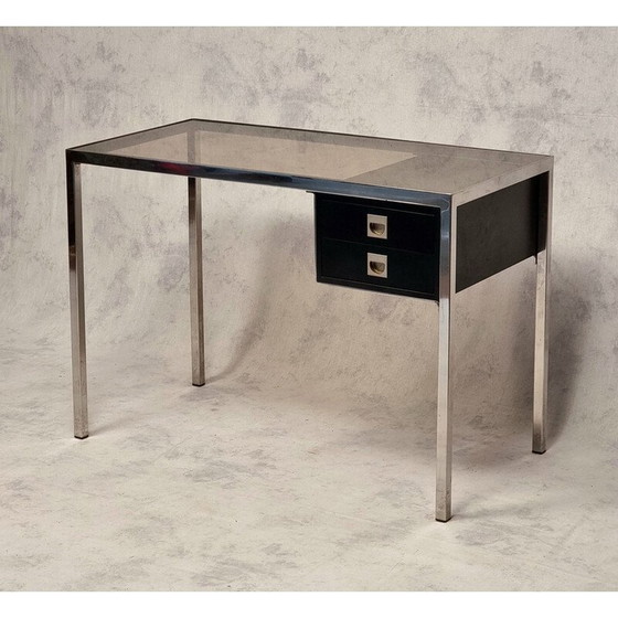 Image 1 of Vintage chroommetaal en houten bureau van Guy Lefèvre, 1970