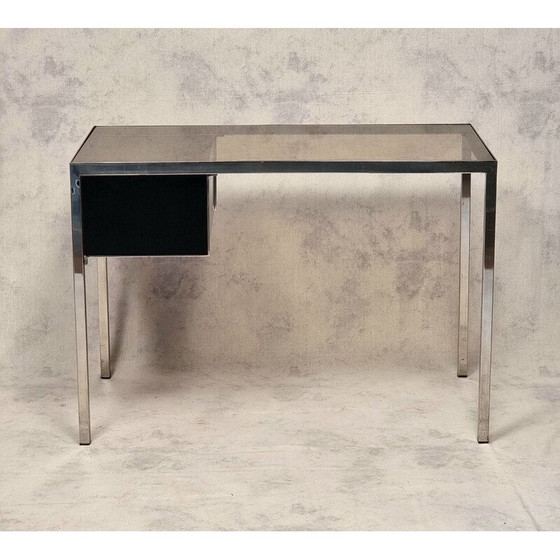 Image 1 of Vintage chroommetaal en houten bureau van Guy Lefèvre, 1970