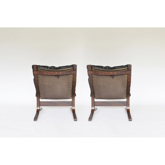 Image 1 of Paar vintage zwart lederen Siesta fauteuils van Ingmar Relling voor Westnofa, Noorwegen 1960