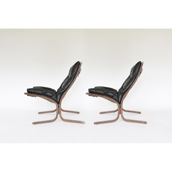 Image 1 of Paar vintage zwart lederen Siesta fauteuils van Ingmar Relling voor Westnofa, Noorwegen 1960