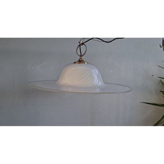 Image 1 of Vintage witte Murano glazen swirl hanglamp, jaren 1960