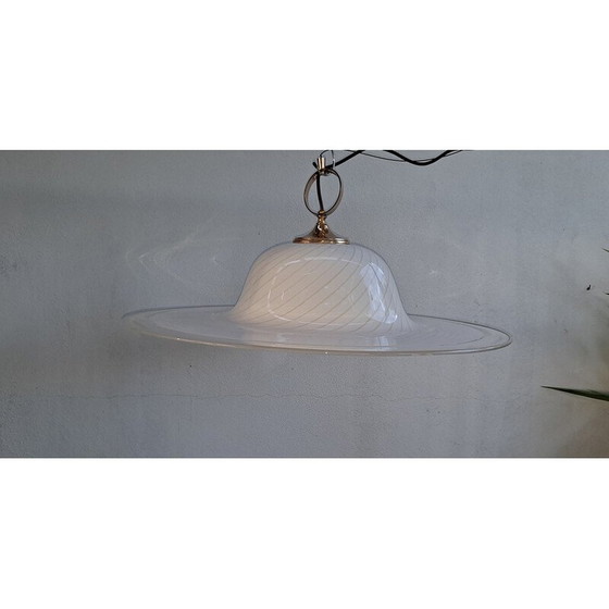 Image 1 of Vintage witte Murano glazen swirl hanglamp, jaren 1960