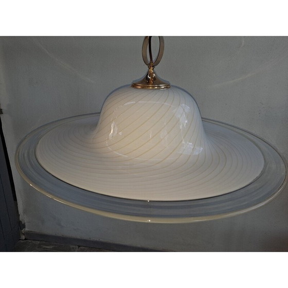 Image 1 of Vintage witte Murano glazen swirl hanglamp, jaren 1960