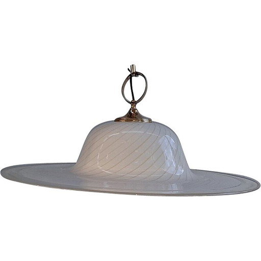 Vintage witte Murano glazen swirl hanglamp, jaren 1960