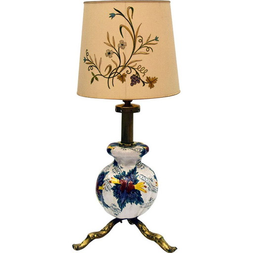 Vintage lamp van keramiek en messing, Italië 1950