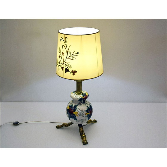 Image 1 of Vintage lamp van keramiek en messing, Italië 1950