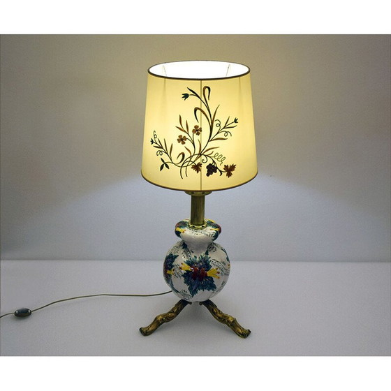 Image 1 of Vintage lamp van keramiek en messing, Italië 1950