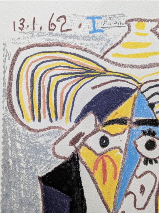 Image 1 of Pablo Picasso - Kubistische Figuur Met Hoed Kleurenlitho Gesigneerd En Gedateerd