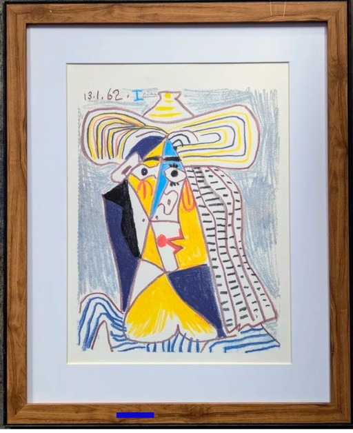 Pablo Picasso - Kubistische Figuur Met Hoed Kleurenlitho Gesigneerd En Gedateerd