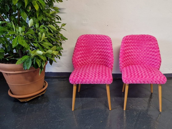 Image 1 of 2X Schelp Stoelen Vintage Roze Nieuw Gestoffeerd