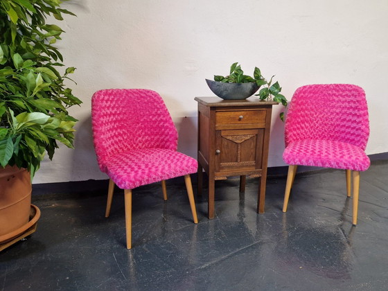 Image 1 of 2X Schelp Stoelen Vintage Roze Nieuw Gestoffeerd