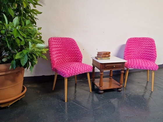 Image 1 of 2X Schelp Stoelen Vintage Roze Nieuw Gestoffeerd