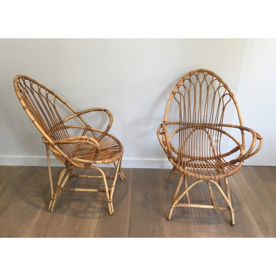 Image 1 of Paar vintage rotan fauteuils, eivorm, 1950