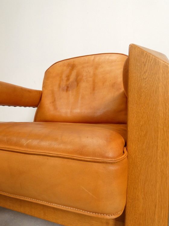 Image 1 of 2 oak armchairs in cognac leather by Skilla 