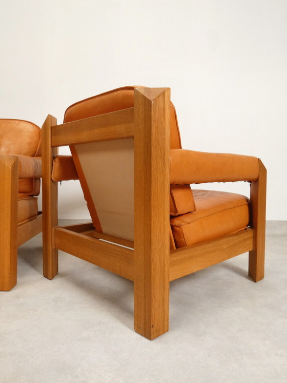 Image 1 of 2 oak armchairs in cognac leather by Skilla 