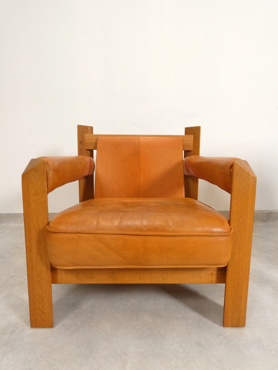 Image 1 of 2 oak armchairs in cognac leather by Skilla 