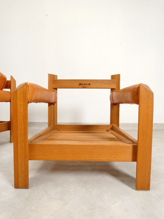 Image 1 of 2 oak armchairs in cognac leather by Skilla 