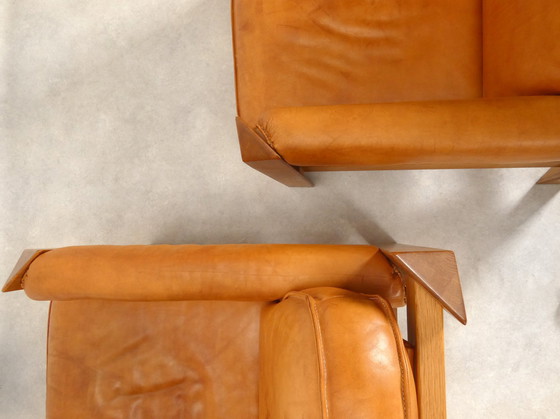 Image 1 of 2 oak armchairs in cognac leather by Skilla 